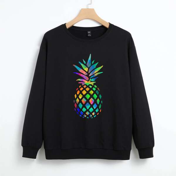 

Plus Pineapple Print Sweatshirt, Black