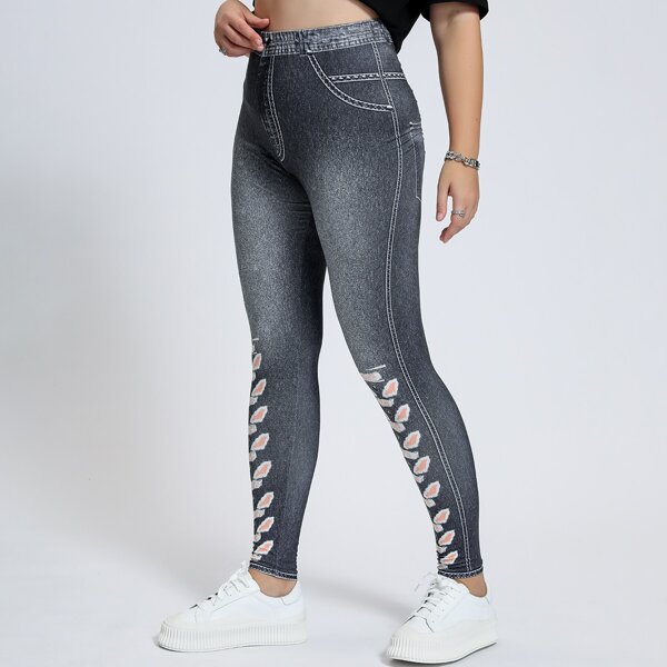 

Plus Graphic Print Leggings, Dark grey