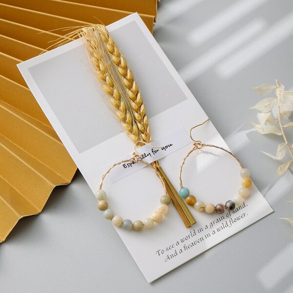 

Stone Beaded Round Drop Earrings, Multicolor