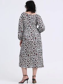 SHEIN Unity 大碼豹紋印花下擺開叉連衣裙 - 彩色 - 查看 2