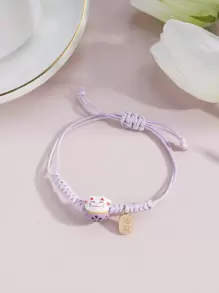 1條可愛貓咪編織幸運手鍊套裝,適合作為送給朋友/情人/母親/老師的禮物,女性日常時尚配飾,批發 - 紫色 - 查看 3