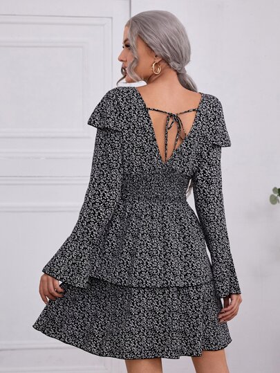 فساتين ازهار ديزي اكمام منتفضة طبقات حافة مكشكشة