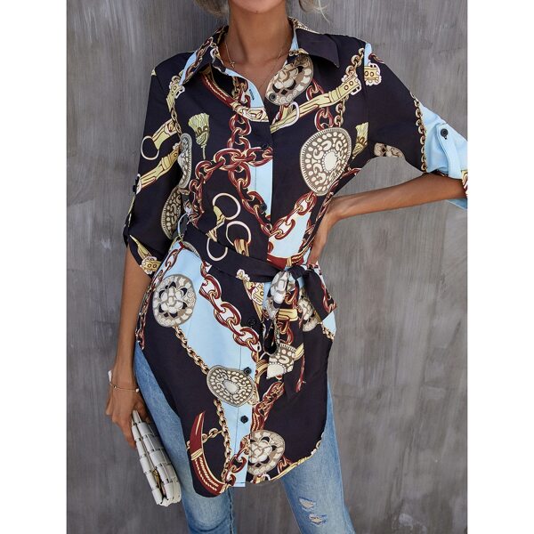 

Chain Print Belted Top, Multicolor
