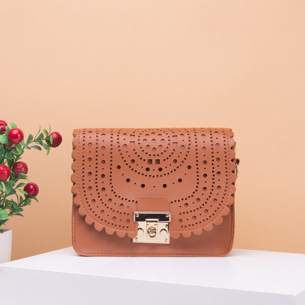 

Cut Out Twist Lock Crossbody Bag, Brown