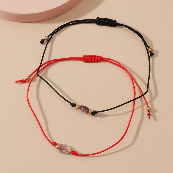

2pcs Heart Decor Bracelet, Multicolor