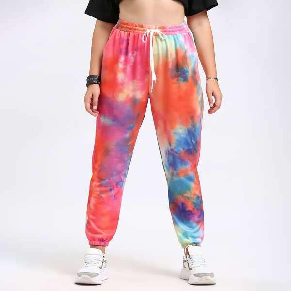 

Plus Tie Dye Drawstring Waist Sweatpants, Multicolor