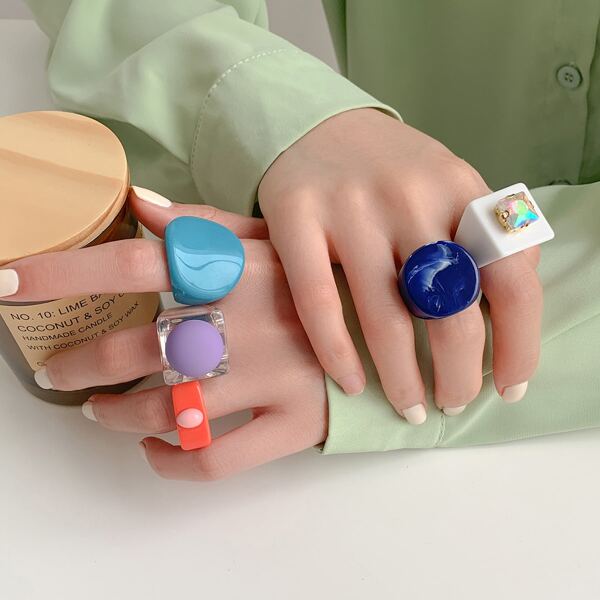 

5pcs Minimalist Chunky Ring, Multicolor