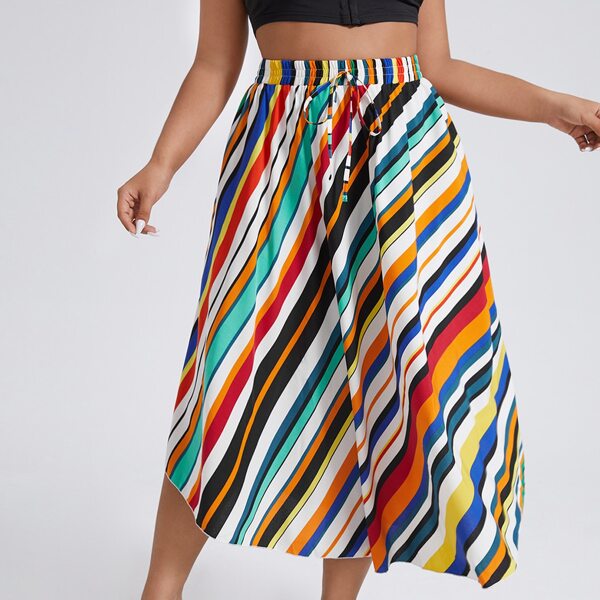 

Plus Rainbow Striped Knot Front Skirt, Multicolor