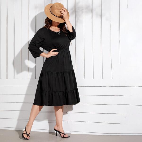 

Plus Ruffle Hem A-line Dress, Black