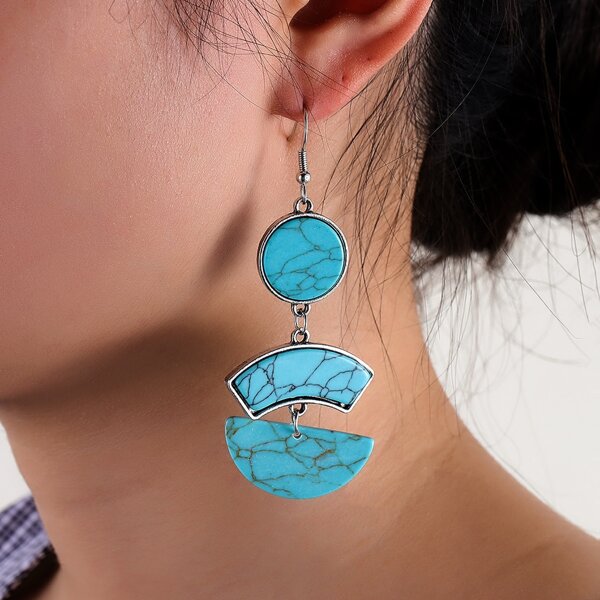 

Geometric Drop Earrings, Blue