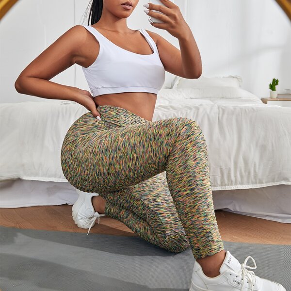 

Plus Honeycomb Textured High Waist Sports Leggings, Multicolor