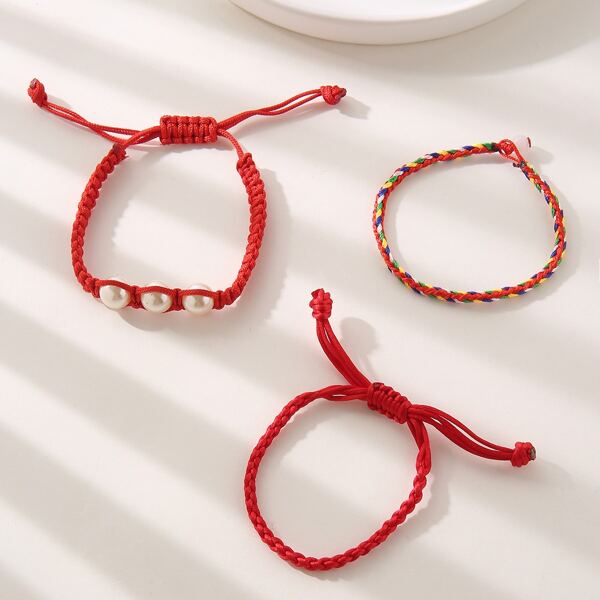 

3pcs Faux Pearl Decor Bracelet, Multicolor