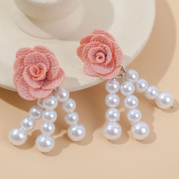 

Flower & Faux Pearl Decor Drop Earrings, Multicolor