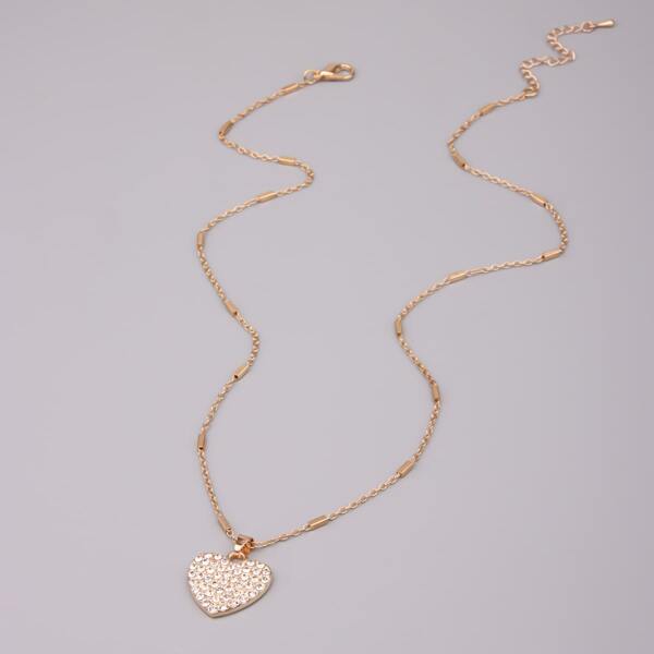 

Rhinestone Heart Pendant Necklace, Gold