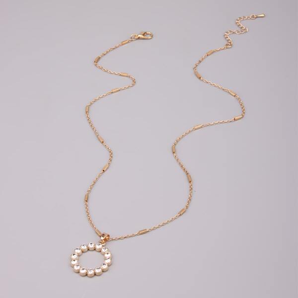 

Rhinestone Round Charm Necklace, Gold