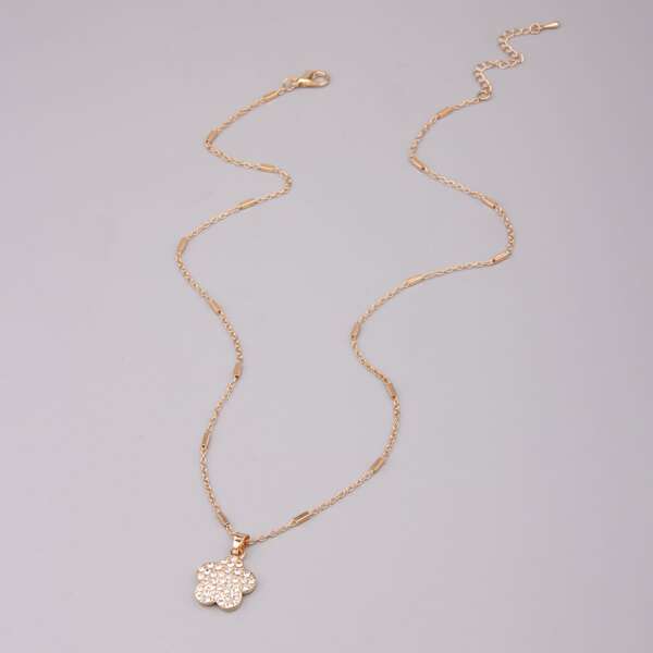 

Rhinestone Flower Charm Necklace, Gold