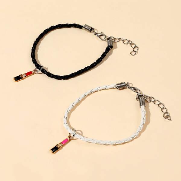 

2pcs Lipstick Charm Bracelet, Multicolor