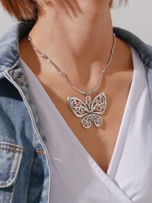 Collar con accesorio de mariposa - Plata antigua - Ver 1