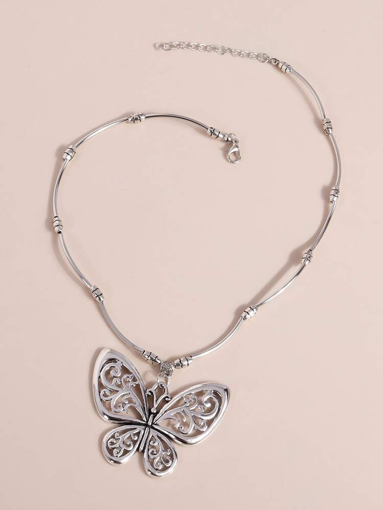 Collar con accesorio de mariposa - Plata antigua - Añade 2