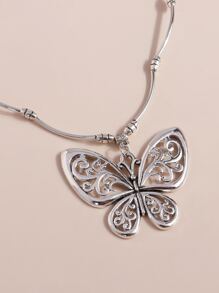 Collar con accesorio de mariposa - Plata antigua - Ver 3