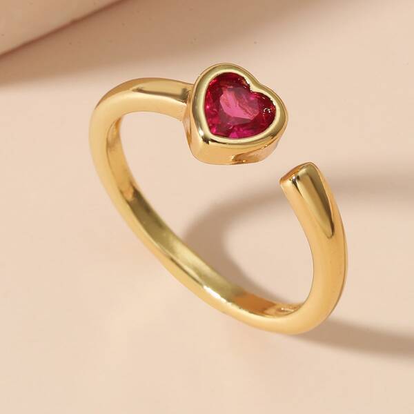 

18K Gold Plated Heart Cuff Ring, Multicolor