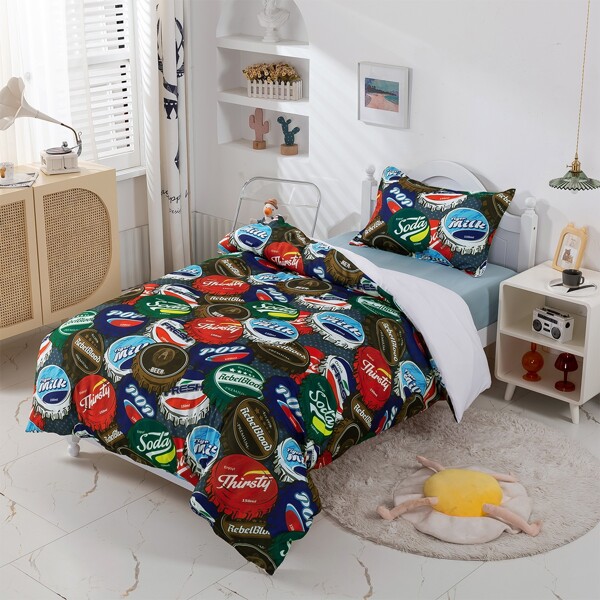

Bottle Cap Print Kids Duvet Cover Set Without Filler, Multicolor