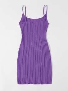 SHEIN EZwear Ribbed Cami M-Slit Bodycon Mini Dress - Violet Purple - View 2