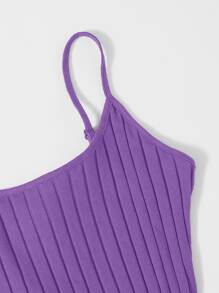 SHEIN EZwear Ribbed Cami M-Slit Bodycon Mini Dress - Violet Purple - View 3