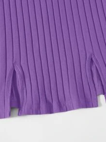 SHEIN EZwear Ribbed Cami M-Slit Bodycon Mini Dress - Violet Purple - View 5