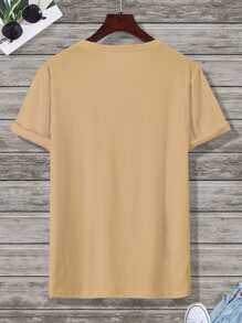 Manfinity 男士日文圖案和印花T恤 - 卡其色 - 查看 2