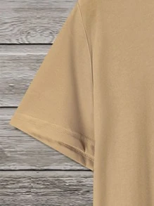 Manfinity 男士日文圖案和印花T恤 - 卡其色 - 查看 4