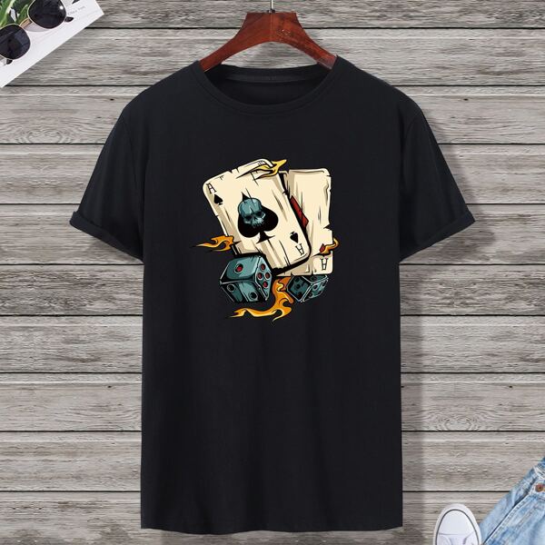 

Men Dice And Playing Cards Print Tee, Black
