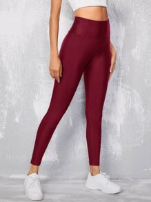 SHEIN EZwear Wide Waistband Leggings - Burgundy - View 3