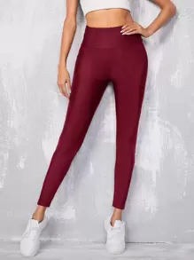 SHEIN EZwear Wide Waistband Leggings - Burgundy - View 5
