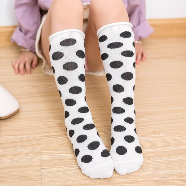 

3pairs Toddler Girls Polka Dot Over The Calf Socks, Multicolor
