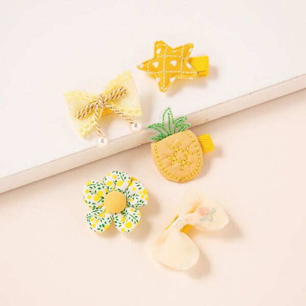 

5pcs Girls Flower & Bow Decor Hair Clip, Multicolor