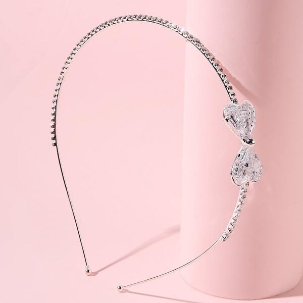 

Girls Zircon Bow Decor Headband, Silver