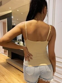 SHEIN SXY 素色半紐扣吊帶上衣 - 杏色 - 查看 2