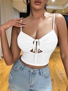 SHEIN SXY 性感打結純色吊帶 - 白色 - 查看 4