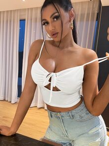 SHEIN SXY 性感打結純色吊帶 - 白色 - 查看 6