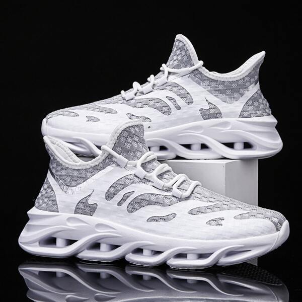 

Men Plaid Detail Running Shoes, Light grey