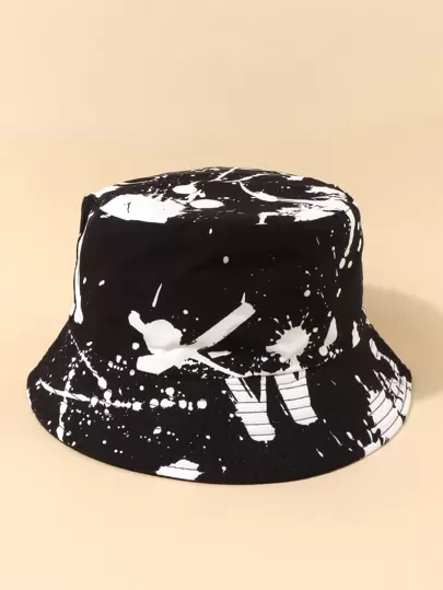 Sombrero de cubo con estampado de salpicaduras de tinta para hombres, sombrero de sol de verano para hombres, apto para actividades al aire libre de verano como senderismo y pesca