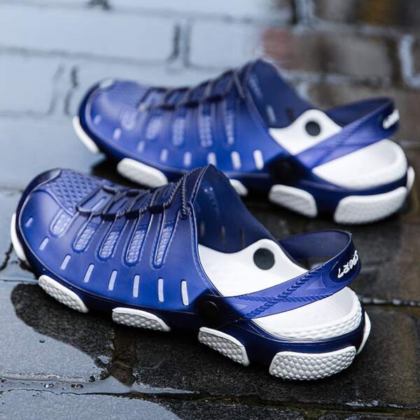

Men Two Tone Hollow Out Slingback Sandals, Blue and white