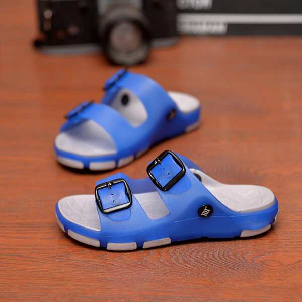 

Boys Two Tone Buckle Detail Slides, Royal blue
