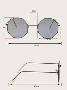 Vintage Polygon Round Ocean Slice Unisex Metal Fashion Glasses - Black - View 3