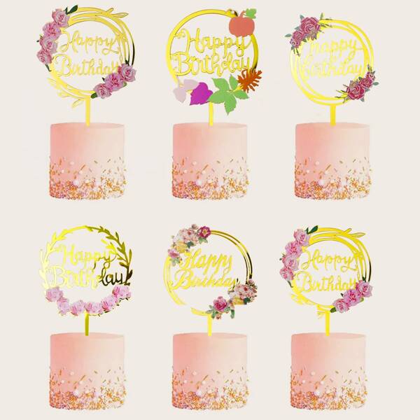 

6pcs Random Birthday Cake Topper, Multicolor