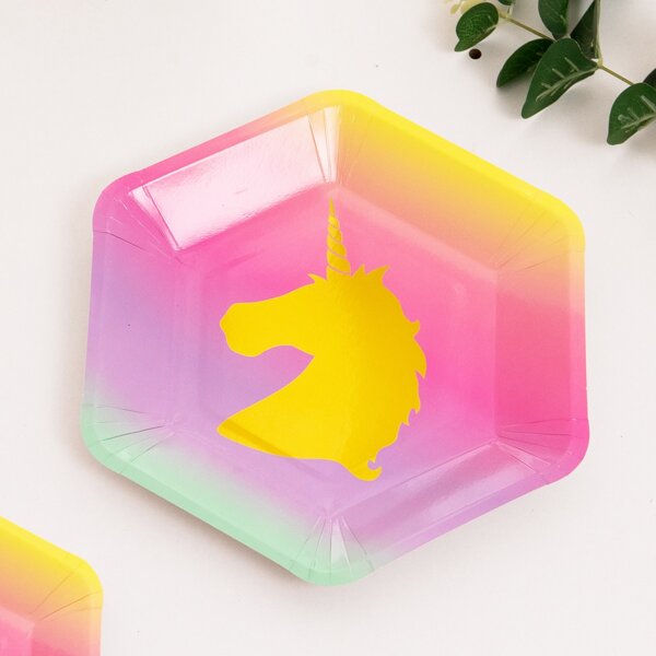 

10pcs Unicorn Print Disposable Plate, Multicolor