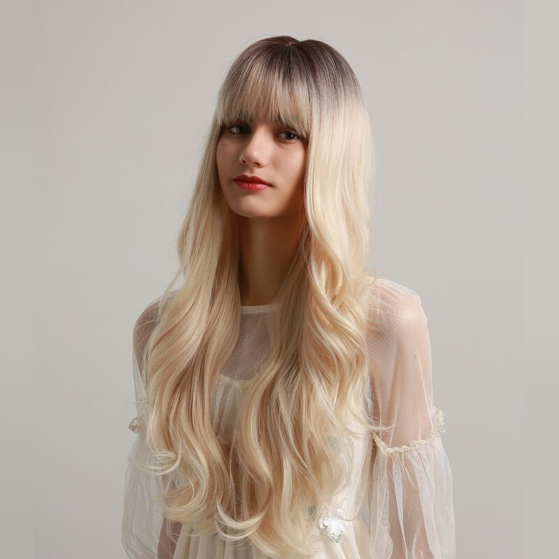 

Natural Long Curly Wig With Bangs, Gold