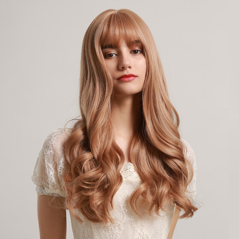 

Natural Long Curly Wig With Bangs, Brown