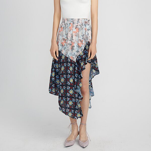 

Floral Print Asymmetrical Hem Skirt, Multicolor